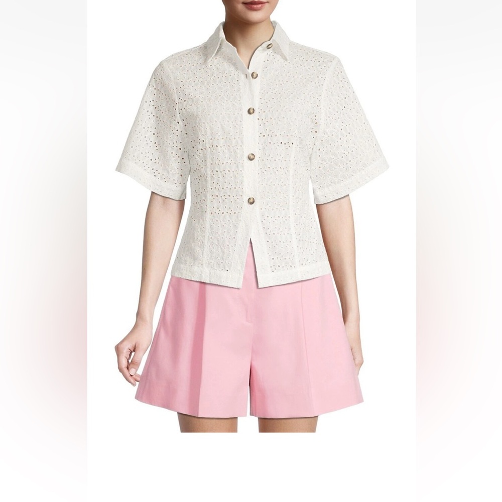 Rebecca Taylor White Eyelet Button-Up Top